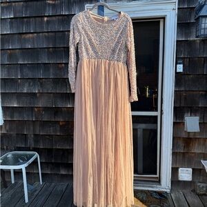 Elegant Long Sleeve Sequin Dress - Cream